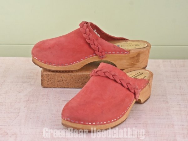 D053 スウェーデン製 MOHEDA ビンテージ サボ サンダル ヌバック 赤 レディース 40 25cm拍卖
