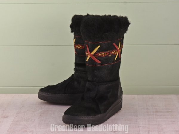 E063 レディース Top shop エスキモーブーツ 黒 39 24.5cm拍卖