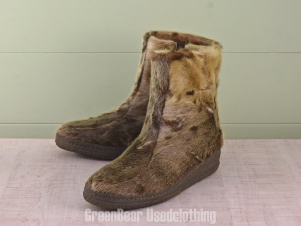 E018 ビンテージ エスキモーブーツ アザラシ毛 茶 メンズ 9 27cm拍卖
