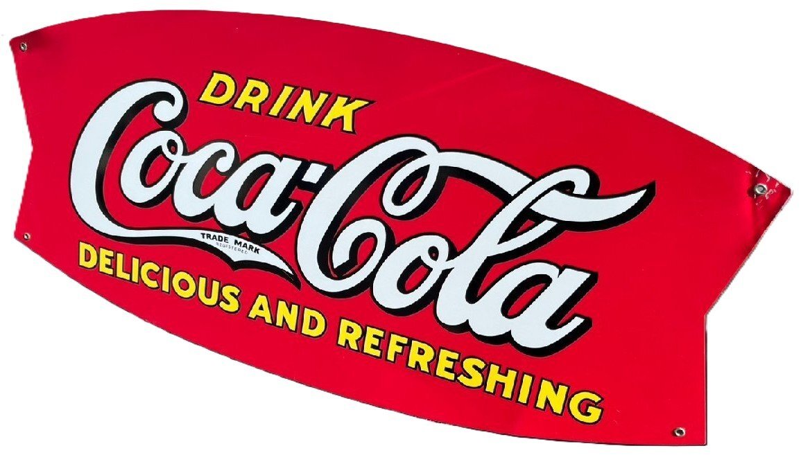 ★希少品! レア! ヴィンテージ! Coca-Cola コカ・コーラ 看板 リボン型看板 昭和レトロ看板 サイズ(約)幅69×縦32.5㎝ 札幌発拍卖