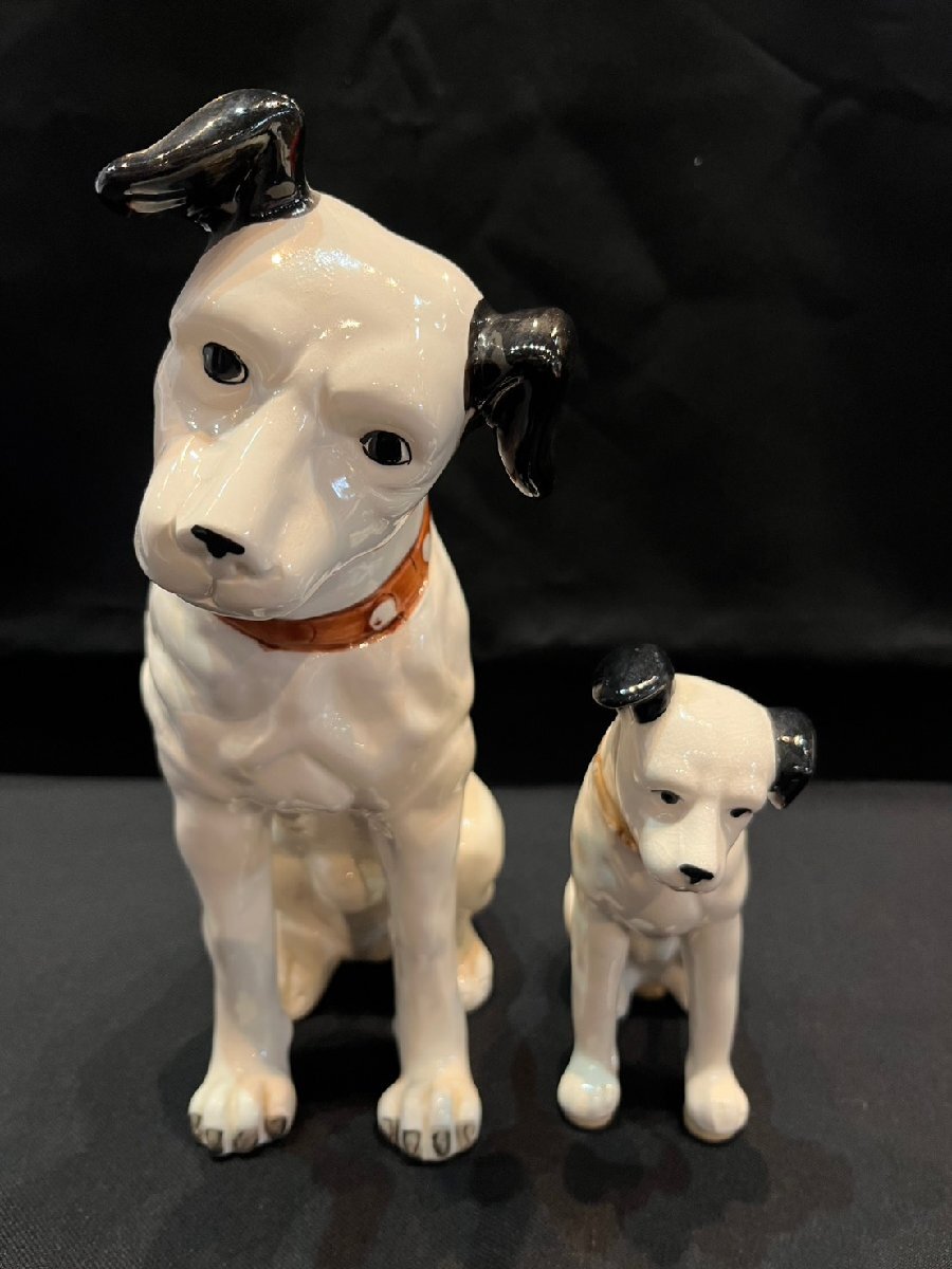 ★ヴィンテージ! インテリアに! Victor ビクター犬 ニッパー犬 2体セット サイズ(約)14.5㎝/26㎝ 陶器 置物 アンティーク 西-C拍卖
