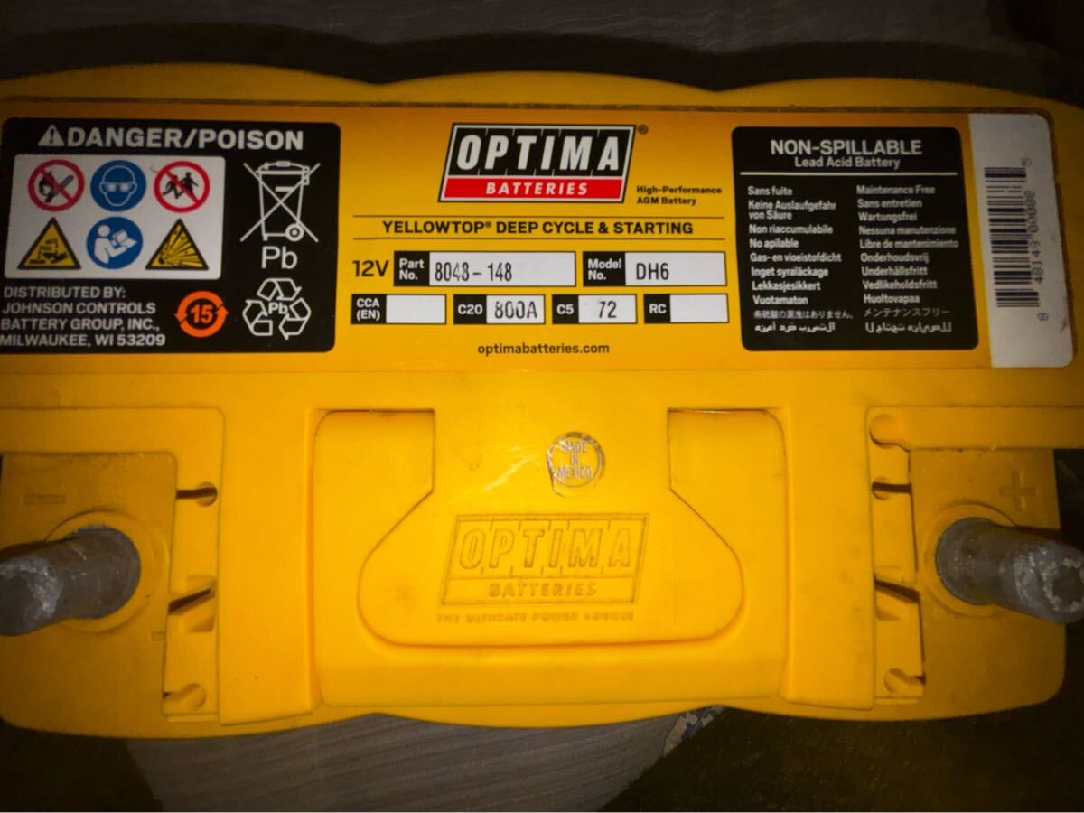 正常動作品 オプティマ OPTIMA YTL3-LN3/DH6 ドライバッテリー 競技 オーディオ イエロートップ ディープサイクル拍卖