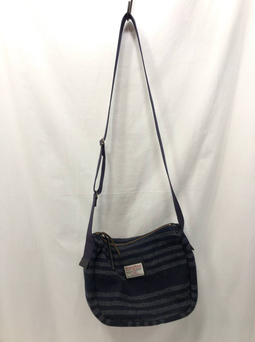 Harris Tweed ハリスツイード NORTH THREE QUARTER EAST ショルダーバッグ ネイビーxグレー ボーダー H1拍卖