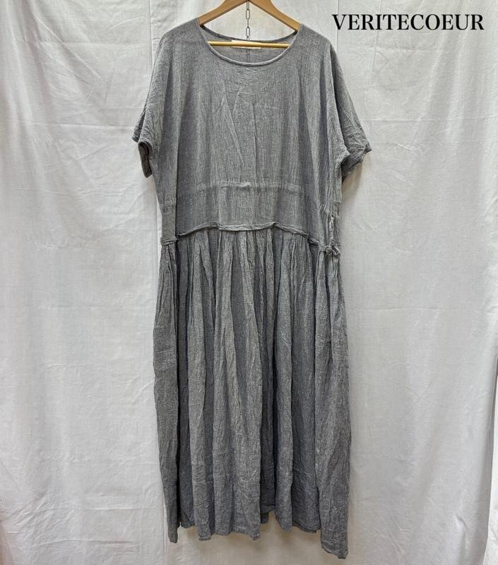 ヴェリテクール VC-1746 キャッチワッシャーランダムタックワンピース グレー FREE コットン100% FREE拍卖
