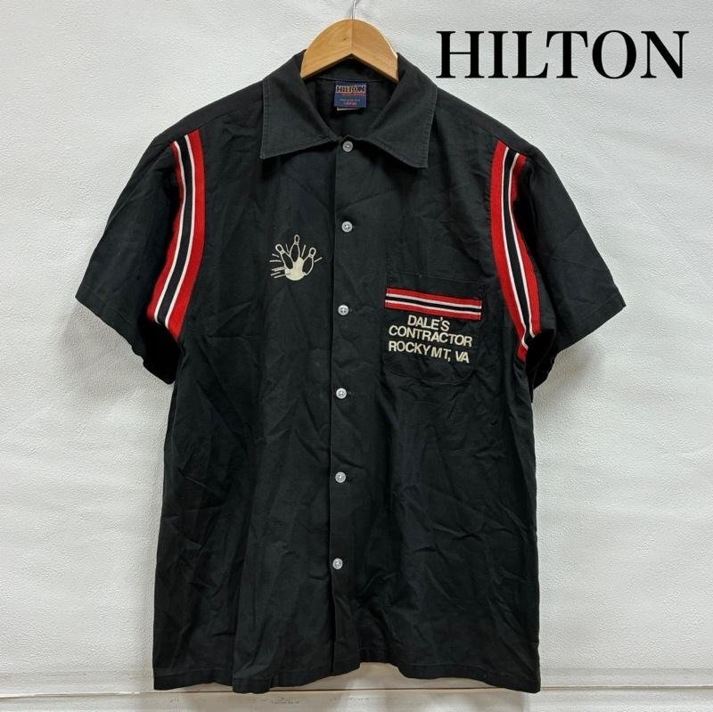 ヒルトン 80s 1980年代 ボーリング シャツ 開襟 オープンカラー フロッキー プリント ヴィンテージ L拍卖
