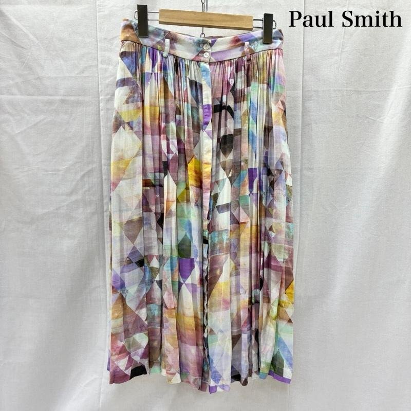 ポールスミス 幾何学模様 総柄プリーツスカート ペールカラー マルチカラー サイズ38 レーヨン 38拍卖