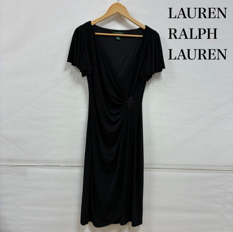 ローレンラルフローレン 袖フリル ツイスト フロント パーティ ドレス ワンピース ビーズ ブローチ セレモニー L拍卖