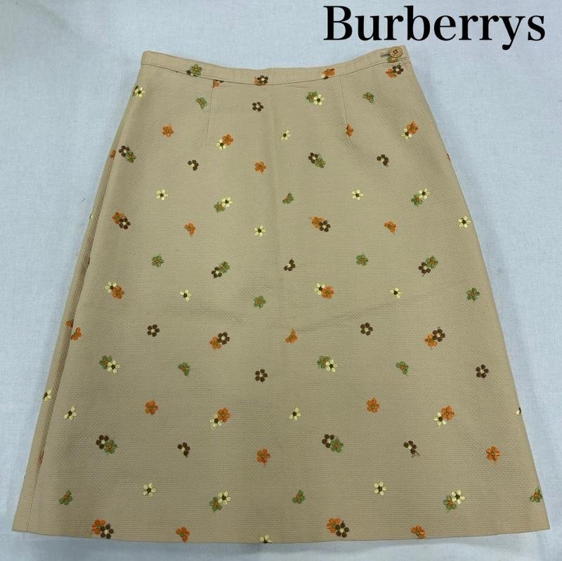 バーバリー・ブルーレーベル 花柄 刺繍 ひざ丈 スカート サイドジップ FX547-331 36拍卖