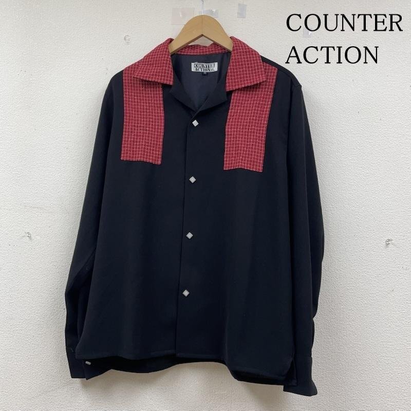 古着 COUNTER ACTION カスリ織りチェック 長袖 シャツ ブラウス Shirt ロングスリーブ スナップボタン M拍卖