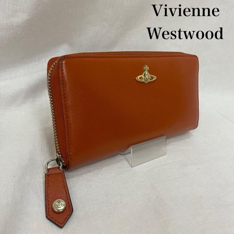 ヴィヴィアンウエストウッド 長財布 オーブロゴ ラウンドジップ orange 表記無し拍卖