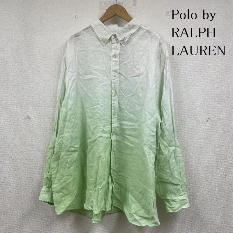 ラルフローレン 製品染め ボタンダウン リネン 100% ポニー 刺繍 グラデーション 長袖 シャツ 3XB -拍卖