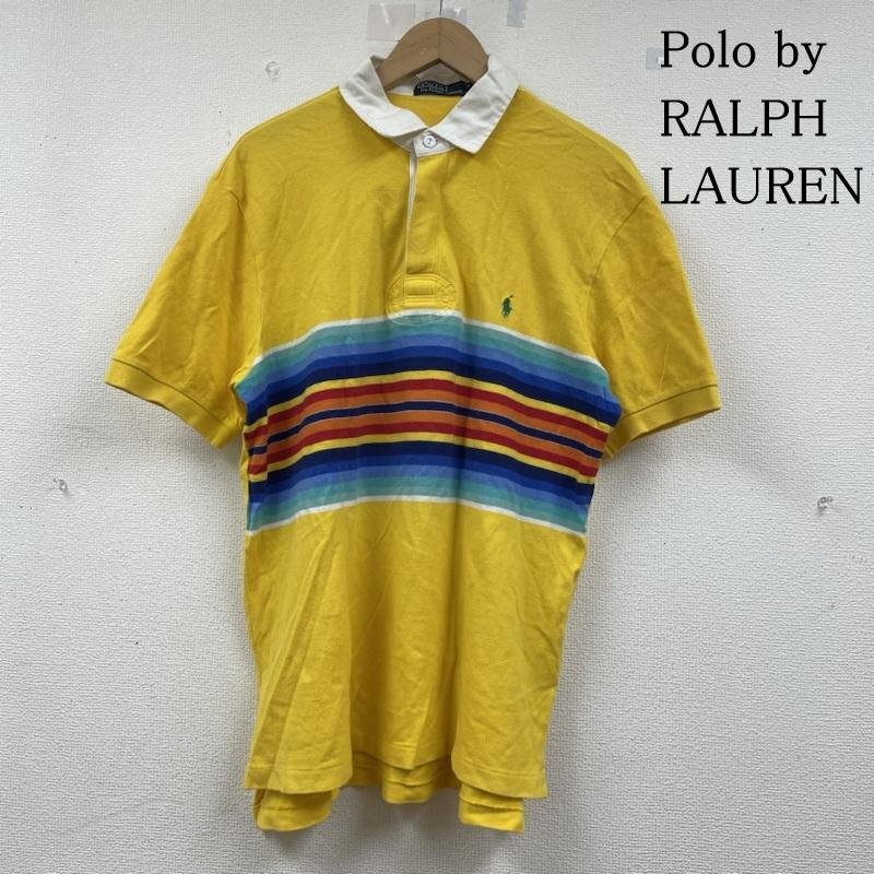 ポロバイラルフローレン 半袖 ポロシャツ ロゴ 刺繍 ワンポイント ボタン ショートスリーブ ボーダー柄 レインボー M拍卖