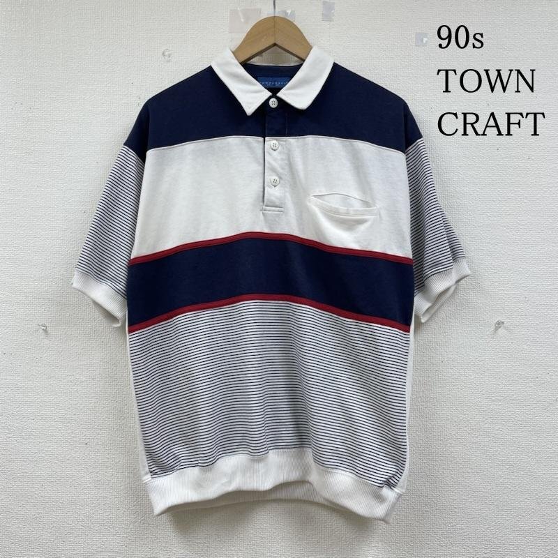 タウンクラフト 90s ヴィンテージ 青タグ 半袖 ポロシャツ レギュラータイプ 切り替え プルオーバー ボーダー ブロッキング 胸ポケット拍卖