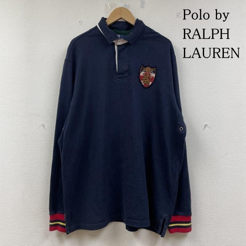 ポロバイラルフローレン 90s 00s 長袖 ポロシャツ ラガーシャツ 刺繍 エンブレム トラッド ビンテージ リブライン XL拍卖