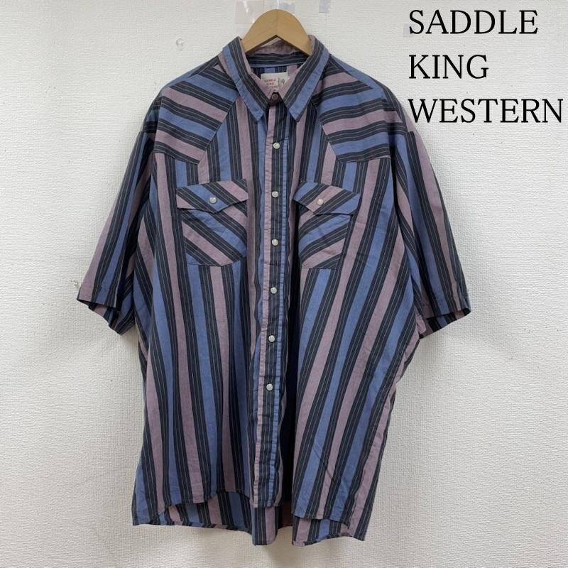 古着 80s 80年代 SADDLE KING WESTERN 半袖 ウエスタンシャツ ブラウス 胸ポケット ボタン ストライプ USA製 大きめ サイズ2XL -拍卖