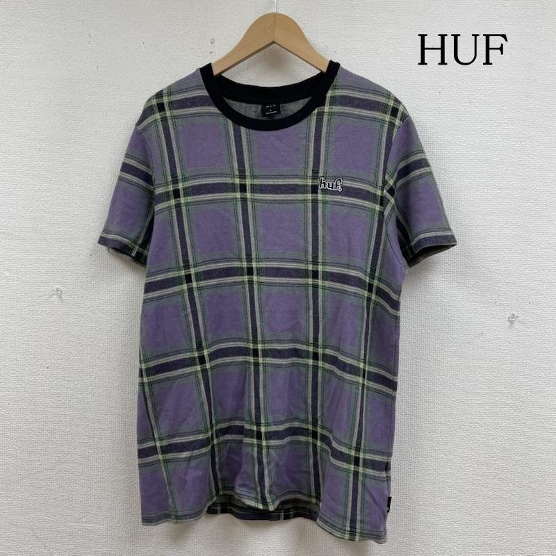 ハフ 半袖 Tシャツ Shirt クルーネック シャツ カットソー ストレッチ ロゴ 刺繍 ワンポイント チェック柄 L拍卖