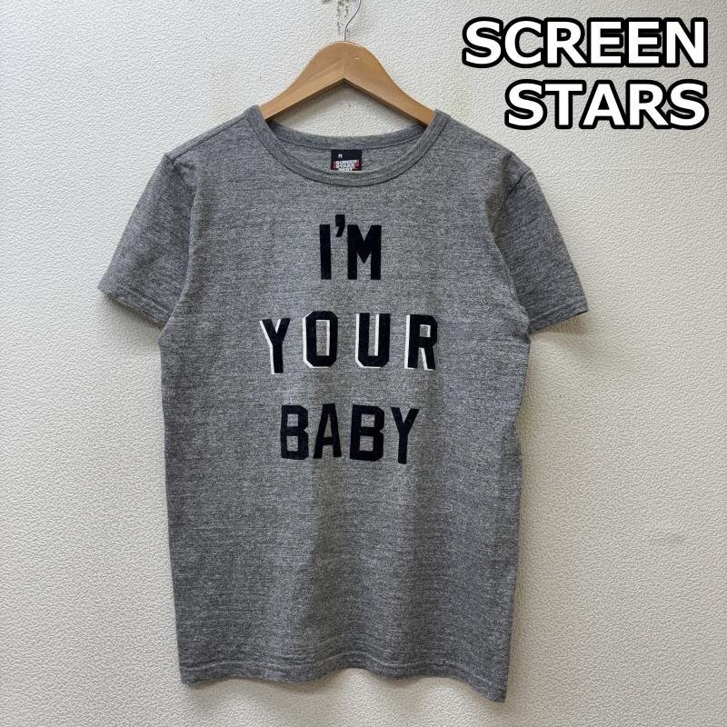 スクリーンスターズ フェルトロゴ プリント クルーネック 半袖 霜降り Tシャツ 灰色 グレー M拍卖