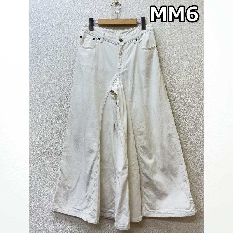 エムエム 6 メゾン マルタン マルジェラ 19SS ハイウエスト ワイドレッグ カラーデニム パンツ 白 ホワイト S32LA0173 S30653 38拍卖