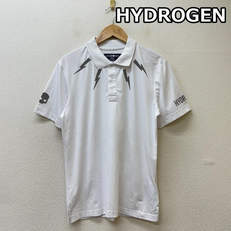 ハイドロゲン GOLF ゴルフ ウェア スカル ロゴ サンダー プリント ナイロン 半袖 ポロシャツ 白 ホワイト M拍卖