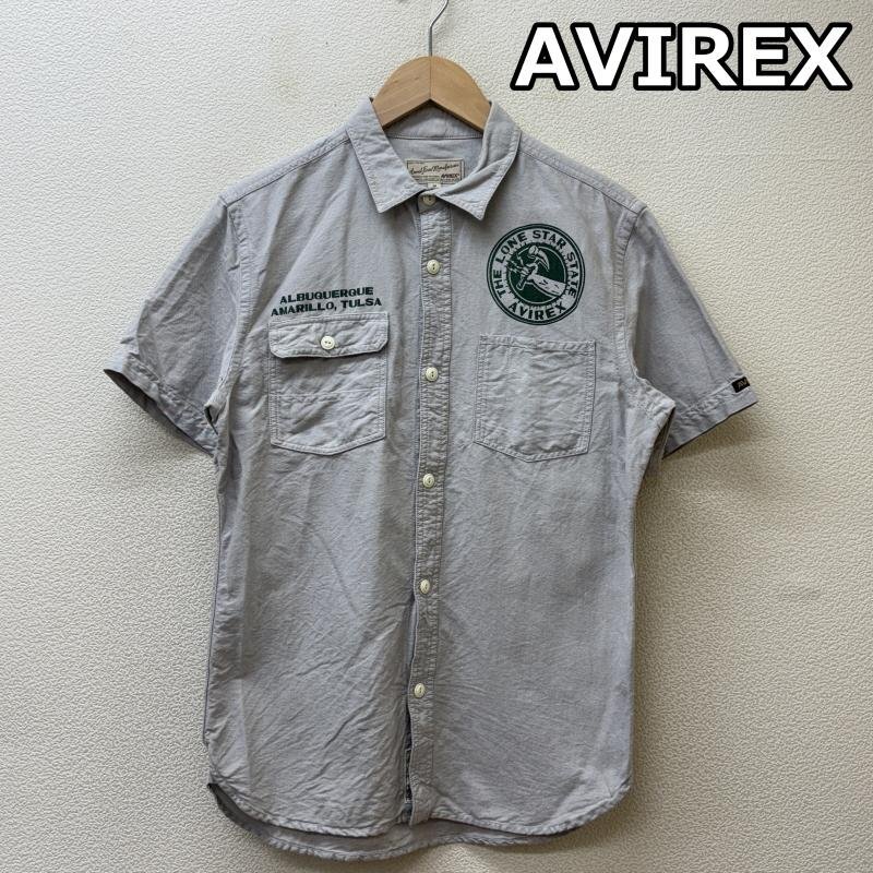 アヴィレックス 6125047 ロゴ プリント オックスフォード マチ付き 半袖 ワーク シャツ 灰色 グレー M拍卖