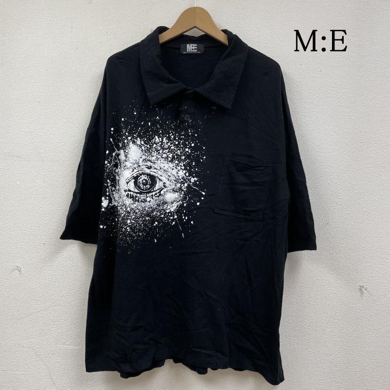 古着 M:E エムイー 半袖 ビッグポロシャツ ボタン ショートスリーブ アイデザイン 両面プリント 大きめ オーバーサイズ FREE拍卖