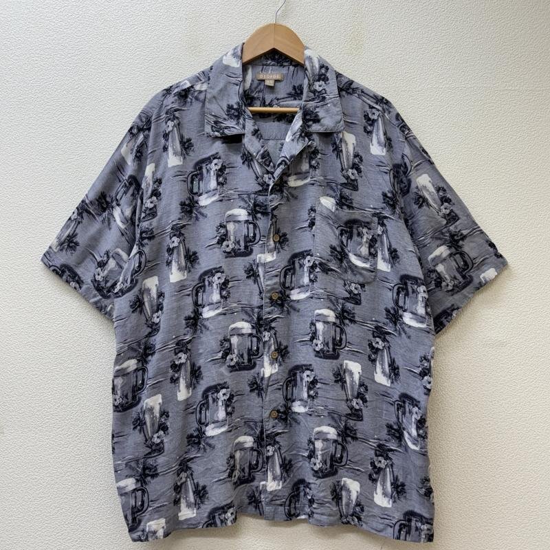 古着 GEORGE ジョージ ビッグサイズ ジョッキグラス ヤシの木 総柄 レーヨン オープンカラー 半袖 アロハ シャツ XL拍卖