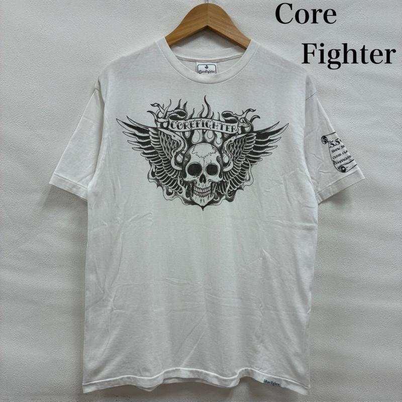 コアファイター スカル イーグル フェザー フレイム ファイヤーパターン フロント 袖 プリント Tシャツ L拍卖