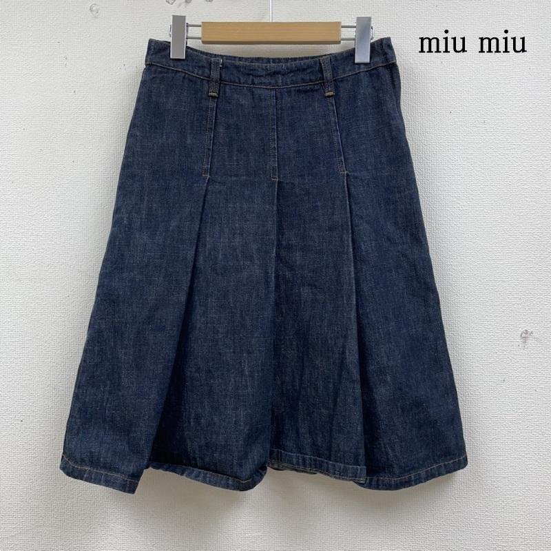 ミュウミュウ 90s 00s プリーツ デニム スカート タック入り サイドジップアップ 無地 ひざ丈 サイズ25 -拍卖