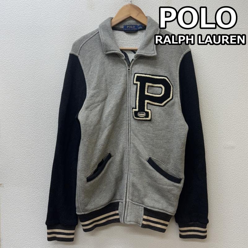 ポロラルフローレン P ロゴ ワッペン スウェット生地 襟付き ジップアップ スタジャン バーシティ ジャケット 黒 灰色 ブラック グレー拍卖