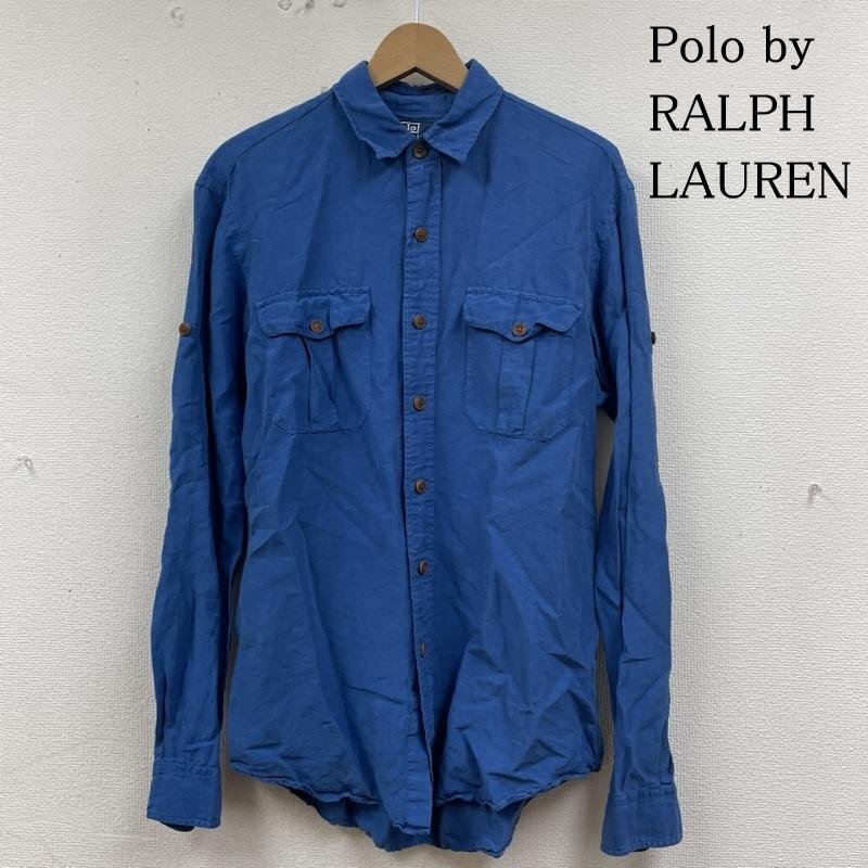 ポロバイラルフローレン 90s 長袖 シャツ ブラウス 胸ポケット ボタン シルク 34% リネン 66% L拍卖