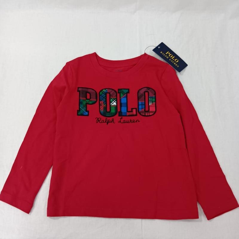 ポロラルフローレン POLO RALPH LAUREN ポロラルフローレン チェックロゴ ロゴ刺繍 赤 レッド ロングスリーブTシャツ ロンT 100cm拍卖