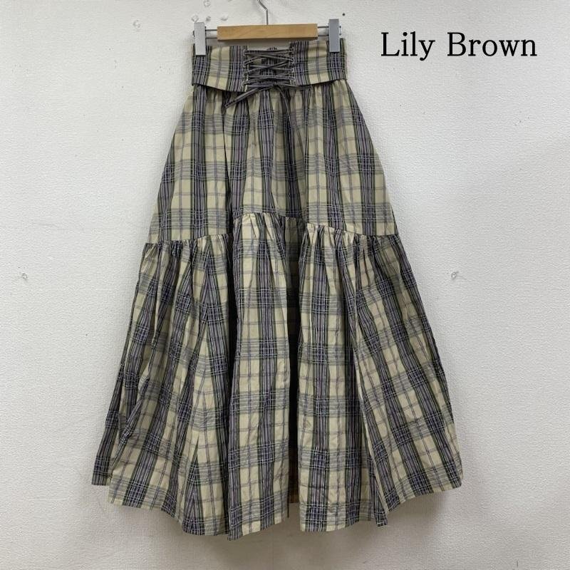 リリー ブラウン チェック柄 レースアップ タフタ ロング スカート ギャザー サイドジップ LWFS231183 0拍卖
