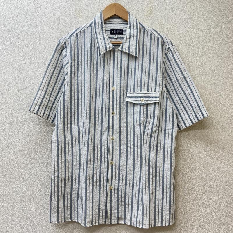 アルマーニ ジーンズ AJ イタリア製 ストライプ柄 サッカー生地 オープンカラー ボックス 半袖 シャツ L拍卖