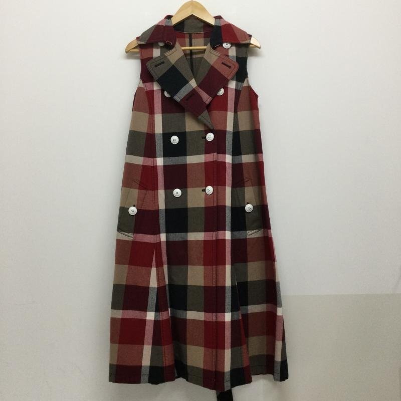 ブルーレーベル・クレストブリッジ bluelabelcrestbridge 赤チェック トレンチワンピース ジレ ベルト 38拍卖