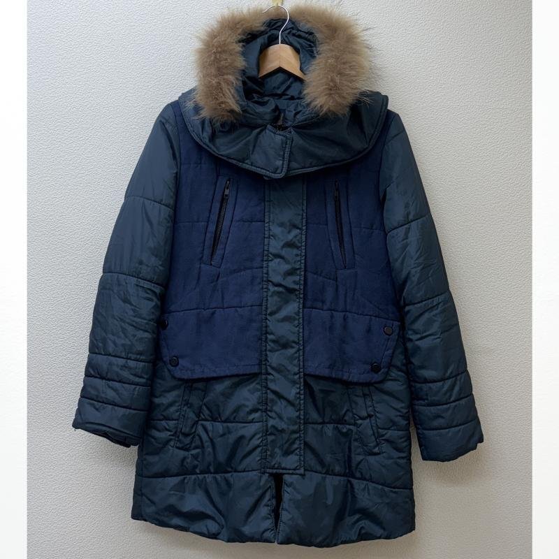 アヴィレックス 6242044 薄紺色 ライトネイビー 起毛 ナイロン コンビ 中綿 ナイロン フード ファー ミドル コート ジャケット S拍卖