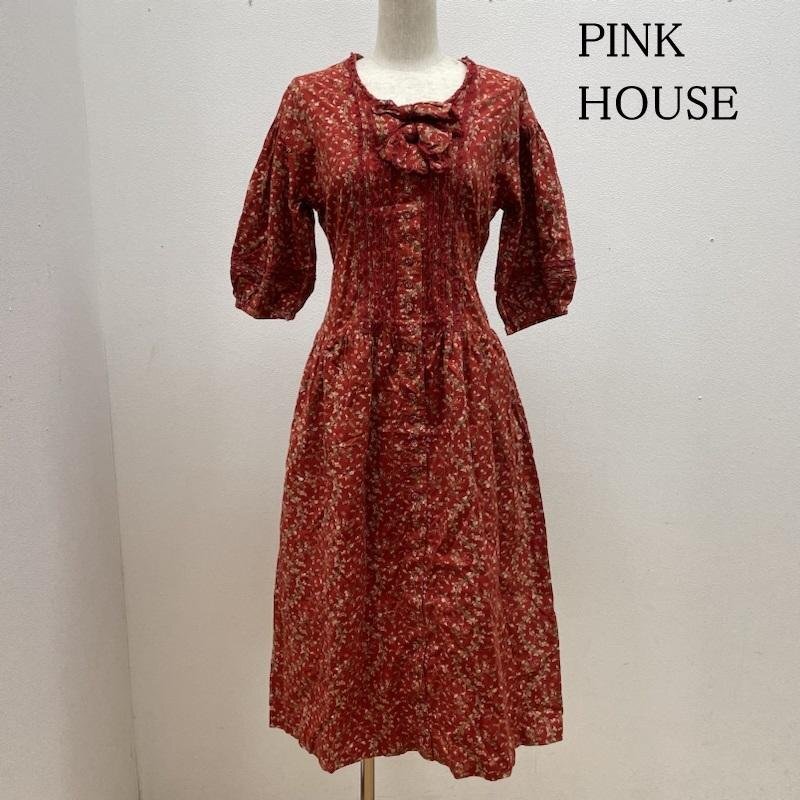 ピンクハウス ロング ワンピース 総柄 小花 花柄 フラワー ピコフリル リボン フレア ウエストリボン 表記無し拍卖