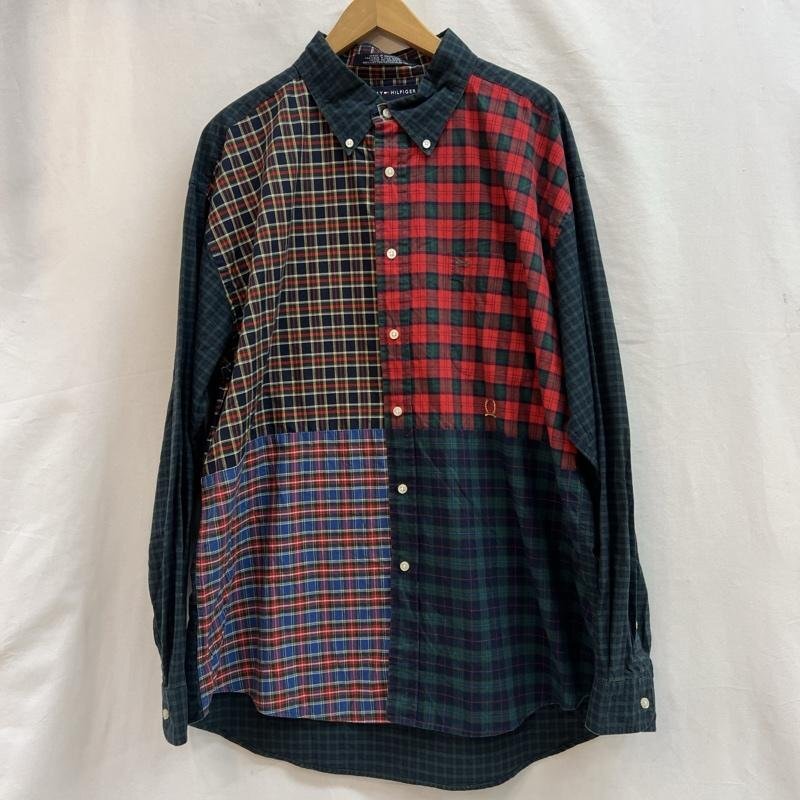 トミーヒルフィガー 90s クレイジー チェック ボタンダウンシャツ XL拍卖