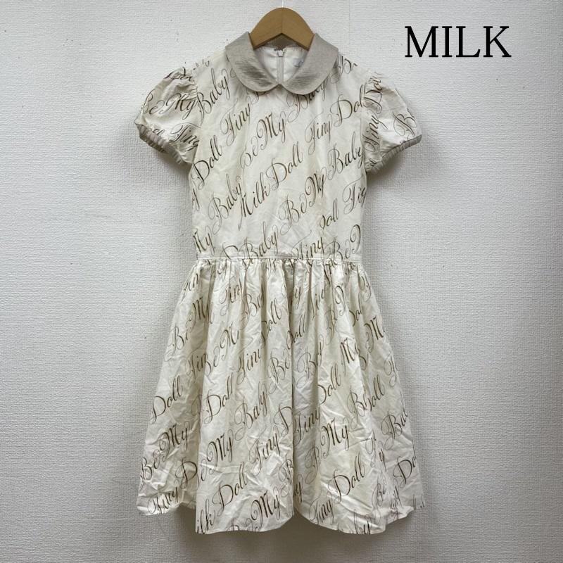ミルク Be my Baby ワンピース 半袖 フレアスカート ミニ丈 ロゴ プリント 総柄 丸襟 01142111 表記無し拍卖