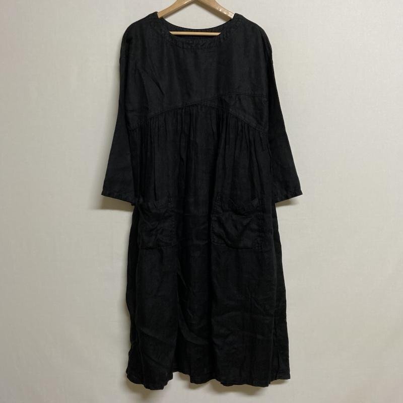 ネストローブ nest Robe リネン 長袖 ヘリンボーン ウエスト切替 バックリボンワンピース 01114-2039 表記無し拍卖