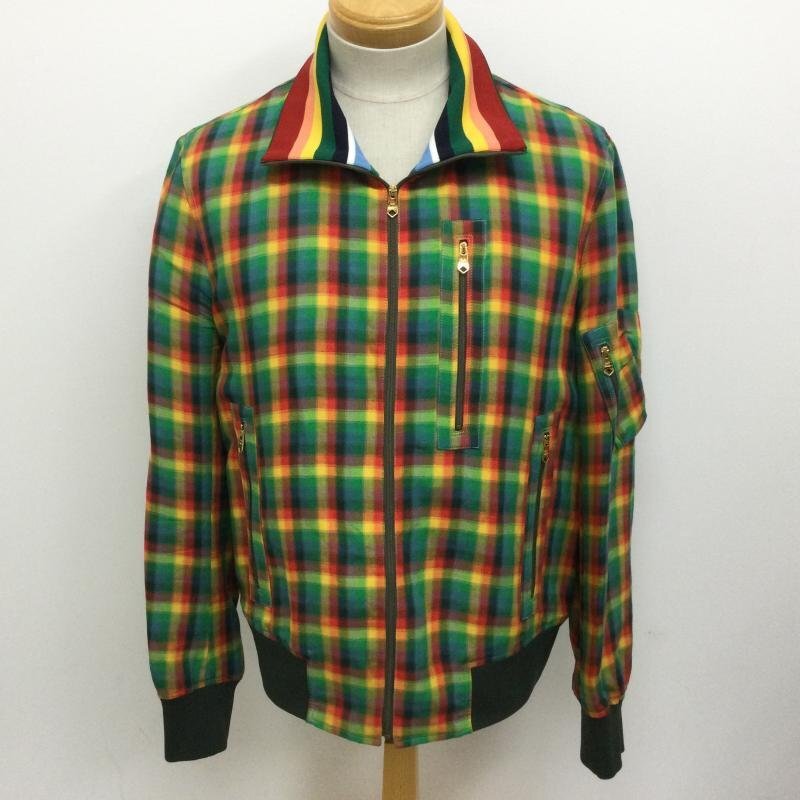 ポールスミス 173104 麻・レーヨン混 マドラスチェック柄 マルチストライプ トラックジャケット ライトアウター XL拍卖