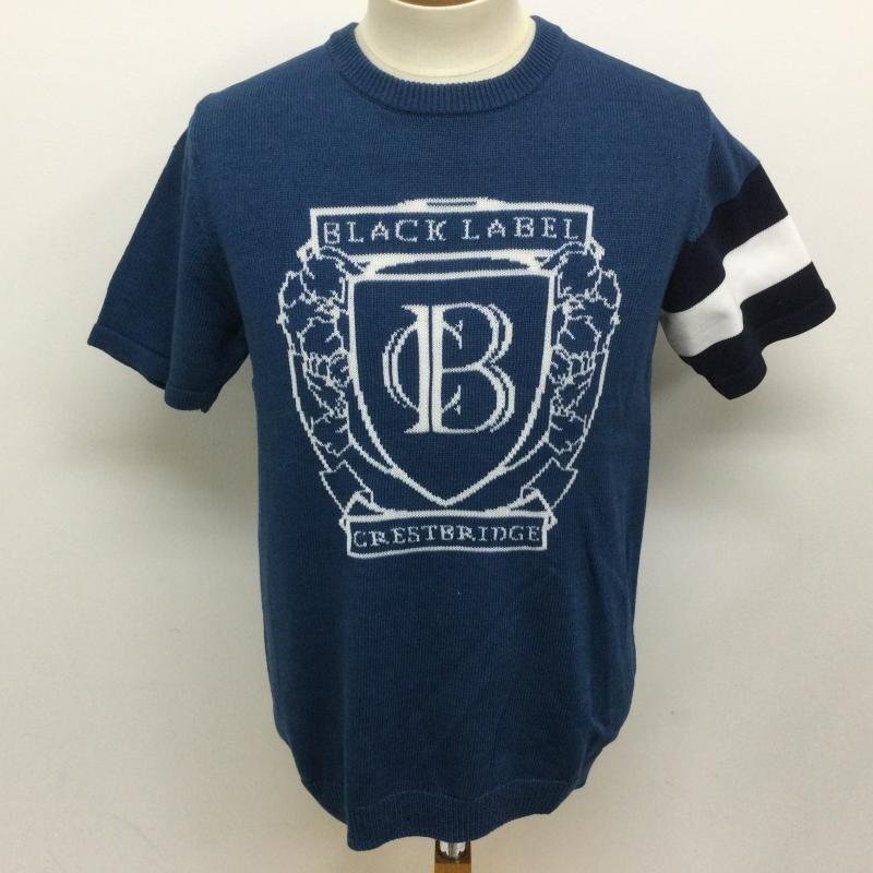 ブラックレーベル・クレストブリッジ 51N55-355-26 デカロゴ コットン 半袖ニットセーター 裾・袖リブ 袖ライン 3拍卖