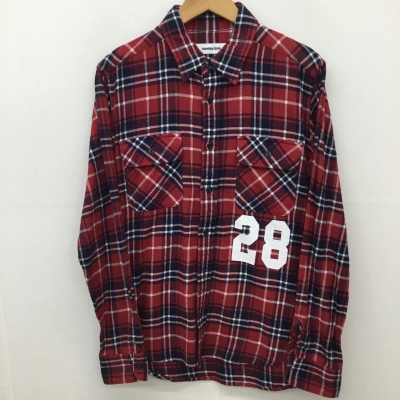 MONKEY TIME 1 モンキータイム シャツ、ブラウス 長袖 monkey time MT ∴ ナンバー プリント ビエラチェック シャツ 10135896拍卖