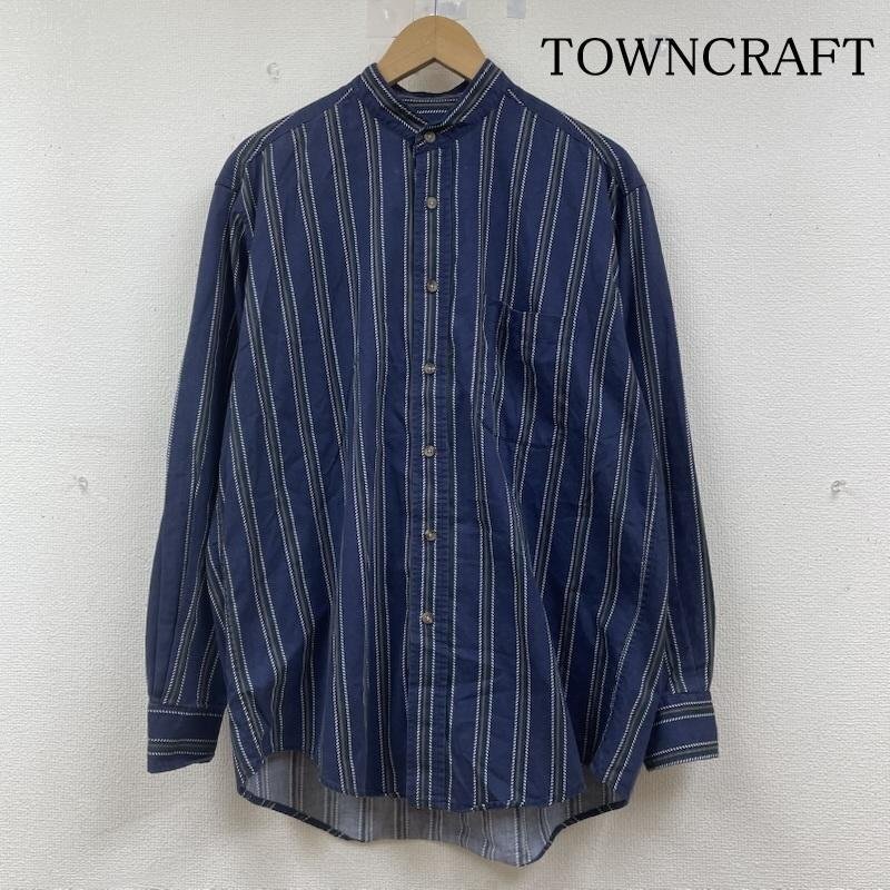 タウンクラフト 90s バンドカラー 長袖 シャツ ブラウス ロングスリーブ 胸ポケット ボタン ストライプ M拍卖