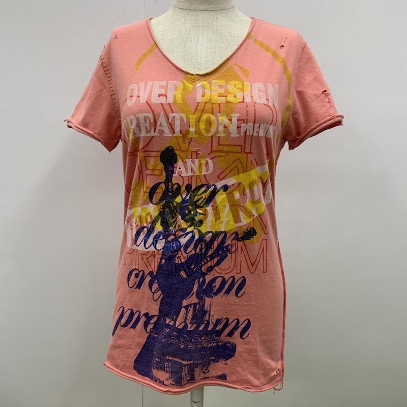 overdesigncreation S オーバーデザインクリエイション Tシャツ その他 Tシャツ プリント Vネック 桃 / ピンク / 10023441拍卖