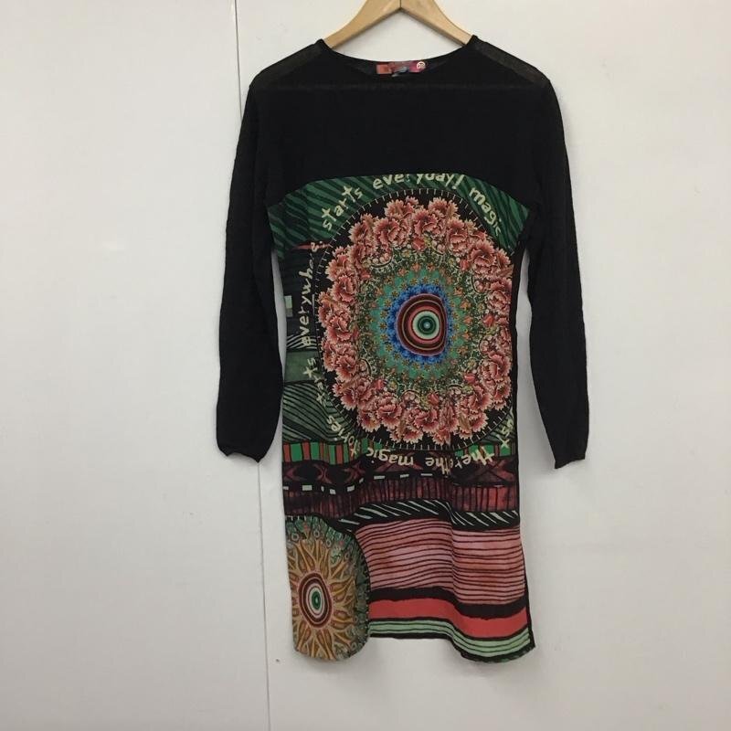Desigual 38 デシグアル ワンピース ひざ丈スカート M47V2803 長袖 One-Piece Medium Skirt 黒 / ブラック / 10131097拍卖