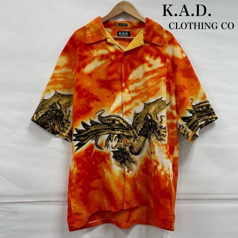 ヴィンテージ K.A.D. CLOTHING CO. 半袖 プリント アロハ シャツ チカーノ ドラゴン オープンカラー XL拍卖