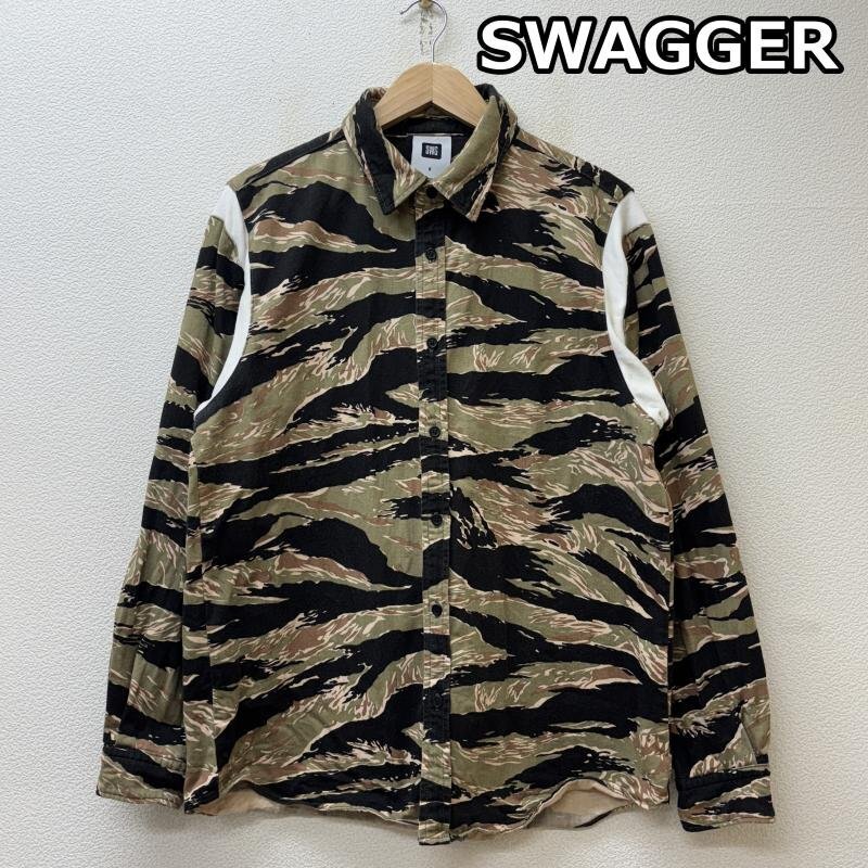 スワッガー ストライプ タイガーカモ コットン ワーク シャツ ジャケット SWG 袖ロゴ X -拍卖