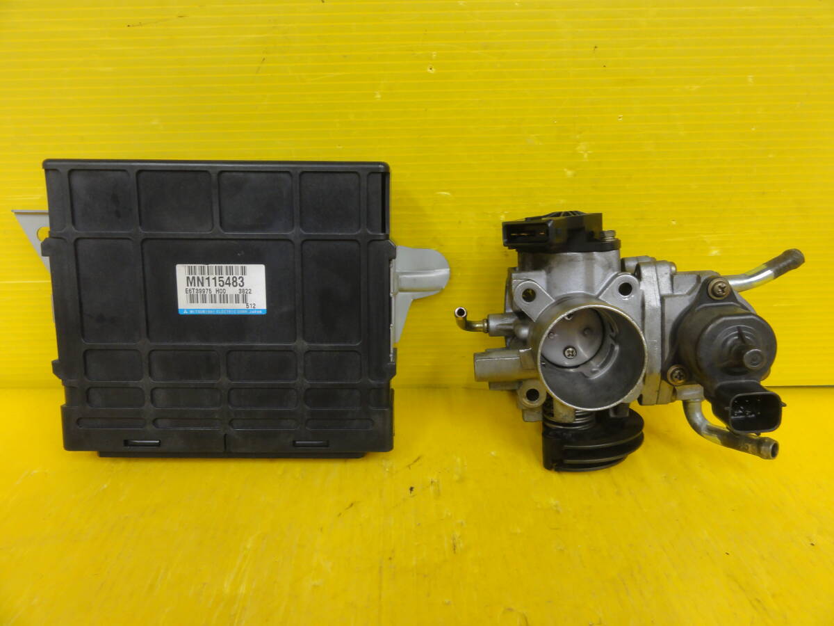 ☆平成15年車 ミツビシ H81W ekワゴン スロットルボディ エンジンコンピューター MN115483 セット 純正 動作OK☆F30848 m拍卖