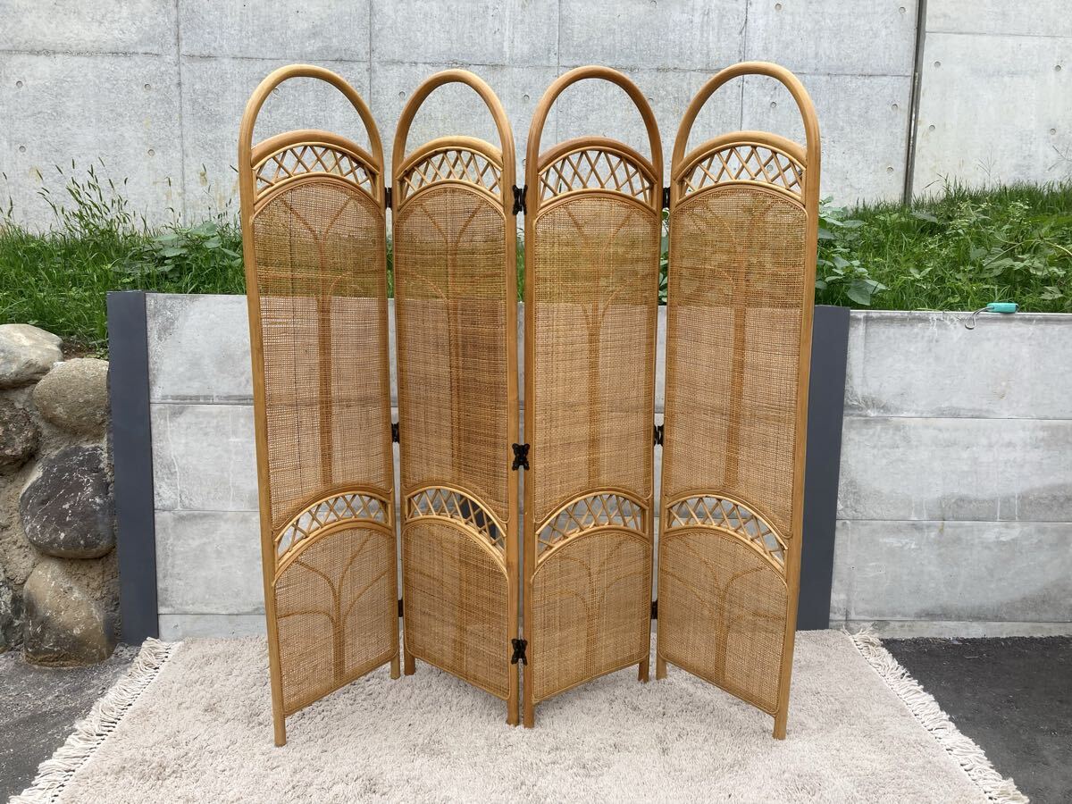 K1007★ラタン パーテーション 間仕切り 衝立 籐家具 160×3×152cm拍卖