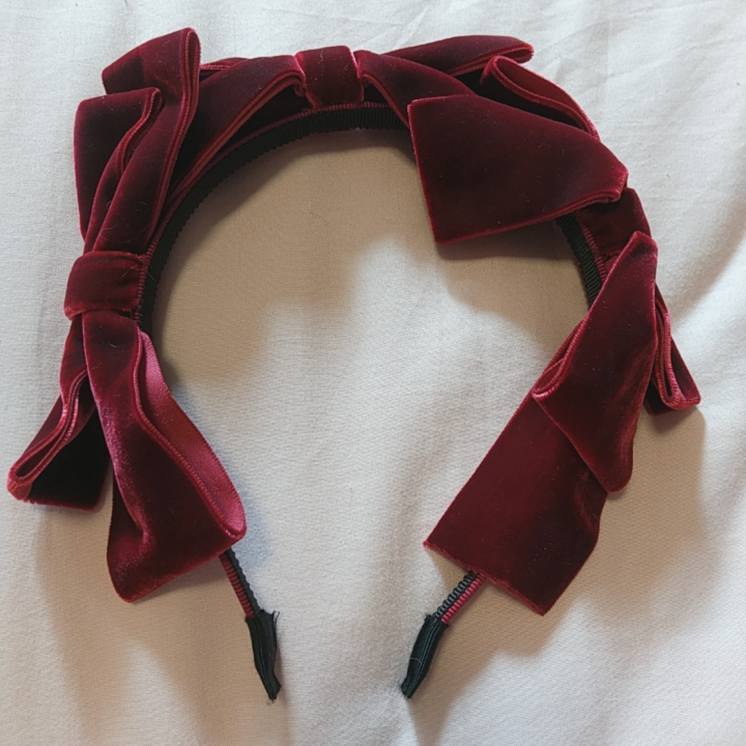 ■Amavel■トリプルリボンカチューシャ ボルドー■ベロアリボンワインレッドゴシッククラシカルロリータゴスロリガーリーヘッドドレス拍卖